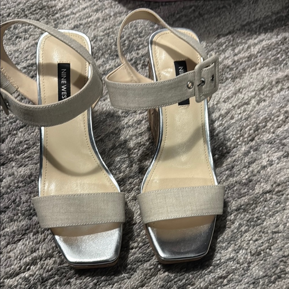 Nine West Cream and Silver Heeled Sandals